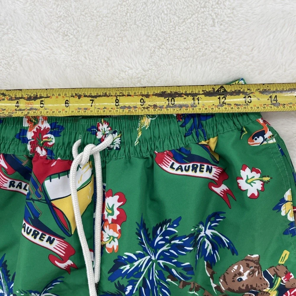 Polo Ralph Lauren Bear Swim Trunks Shorts Hawaiian Green S Maximalist EUC